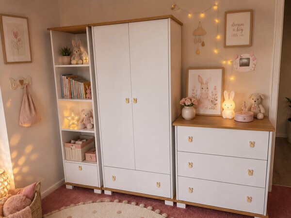 Szafa BASIC z 2 drążkami i półkami – wybór uchwytów i koloru