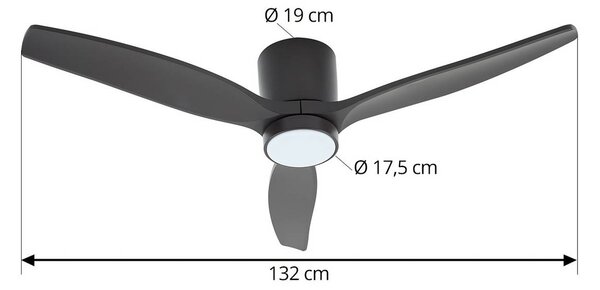 Wentylator sufitowy LED Lucande Sorin, czarny, DC, cichy, IP44 Sorin, czarny, biuro, metal, nowoczesny