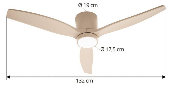 Wentylator sufitowy LED Lucande Sorin, beżowy, DC, cichy, IP44 Sorin, kremowy / amber, salon / jadalnia, metal, nowoczesny