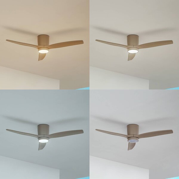 Wentylator sufitowy LED Lucande Sorin, beżowy, DC, cichy, IP44 Sorin, kremowy / amber, salon / jadalnia, metal, nowoczesny