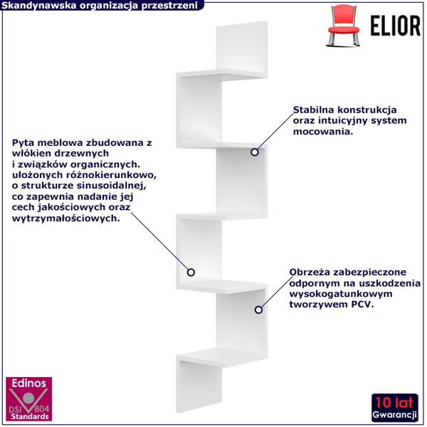 Biała narożna półka ścienna 5 poziomów - Flora 4X