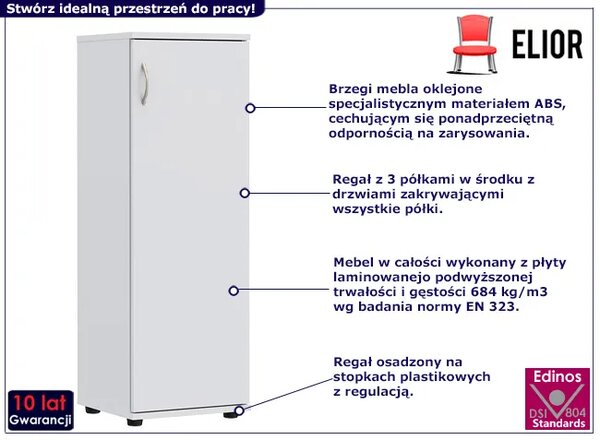 Biały regał biurowy z drzwiczkami z 3 półkami B6-P67