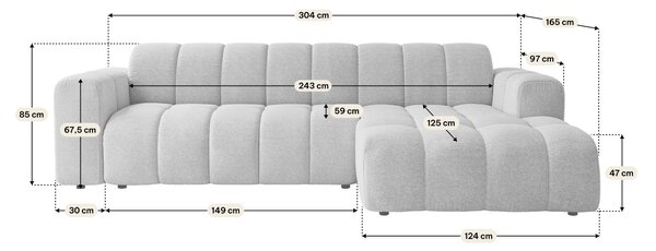 Masseno Narożnik SETIA Lewostronny L-Kształtny, Nowoczesna Sofa narożna, Tkanina Strukturalna - Kremowy, ARAGON 02
