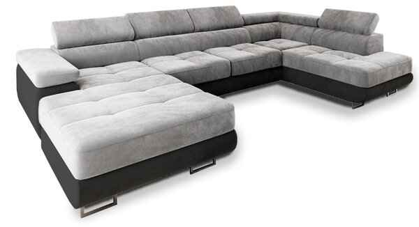 Masseno Narożnik CASONE z funkcją spania i pojemnikiem na pościel, Rozkładana sofa - Jasnoszary, MONOLITH 84 + MONOLITH 95