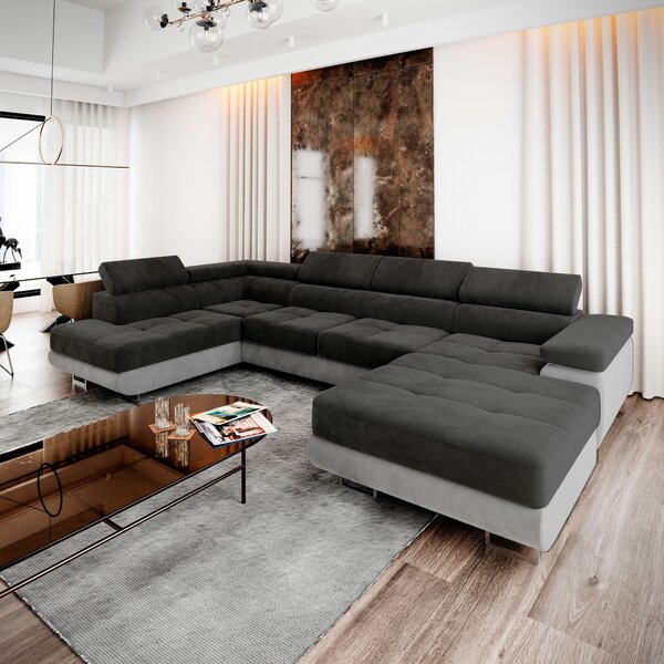Masseno Narożnik CASONE z funkcją spania i pojemnikiem na pościel, Rozkładana sofa - Czarny, MONOLITH 95 + MONOLITH 84
