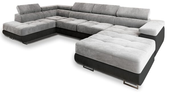 Masseno Narożnik CASONE z funkcją spania i pojemnikiem na pościel, Rozkładana sofa - Jasnoszary, MONOLITH 84 + MONOLITH 95