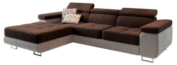 Masseno Narożnik ELMA z funkcją spania i pojemnikiem na pościel, Rozkładana sofa - Brązowy, MONOLITH 29 + MONOLITH 09