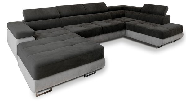 Masseno Narożnik CASONE z funkcją spania i pojemnikiem na pościel, Rozkładana sofa - Czarny, MONOLITH 95 + MONOLITH 84