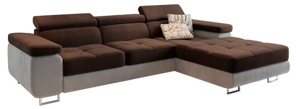 Masseno Narożnik ELMA z funkcją spania i pojemnikiem na pościel, Rozkładana sofa - Brązowy, MONOLITH 29 + MONOLITH 09