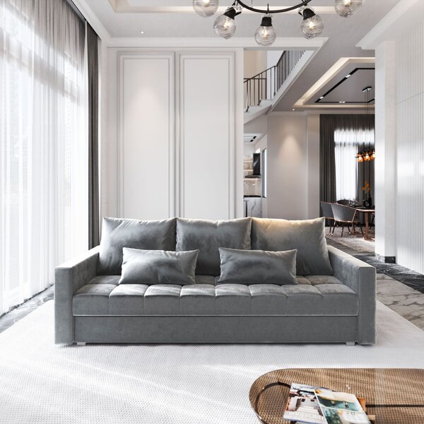 Masseno Sofa SIRO z funkcją spania i pojemnikiem na pościel, Rozkładana sofa - Jasnoszary, PAROS 05