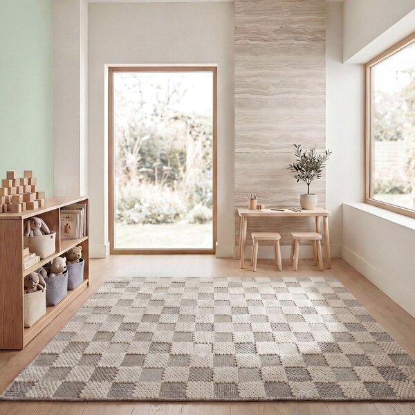 Zielony dywan z mieszanki bawełny odpowiedni do prania 155x230 cm Muted Checkerboard – Flair Rugs