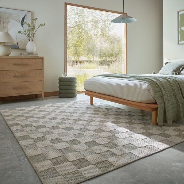 Zielony dywan z mieszanki bawełny odpowiedni do prania 155x230 cm Muted Checkerboard – Flair Rugs