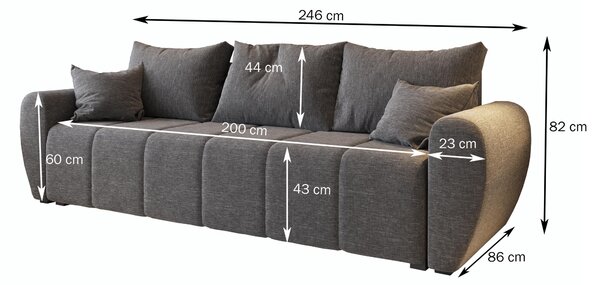 Masseno Sofa MADISON z funkcją spania i pojemnikiem na pościel, Rozkładana sofa - Szary, SAWANA 05