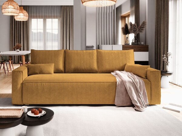 Masseno Sofa MENI z funkcją spania i pojemnikiem na pościel, Rozkładana sofa - Żółty, POSO 01