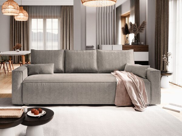 Masseno Sofa MENI z funkcją spania i pojemnikiem na pościel, Rozkładana sofa - Beżowy, POSO 02