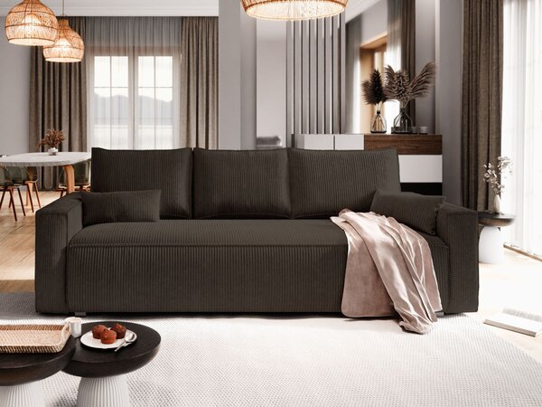 Masseno Sofa MENI z funkcją spania i pojemnikiem na pościel, Rozkładana sofa - Brązowy, POSO 06