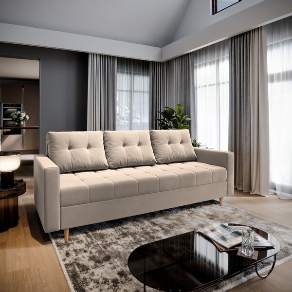 Masseno Sofa MILO z funkcją spania i pojemnikiem na pościel, Rozkładana sofa - Beżowy, PAROS 02