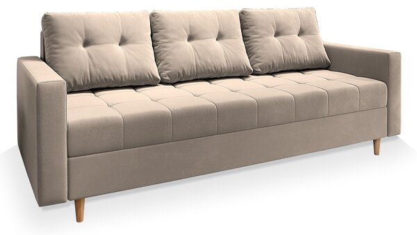 Masseno Sofa MILO z funkcją spania i pojemnikiem na pościel, Rozkładana sofa - Beżowy, PAROS 02