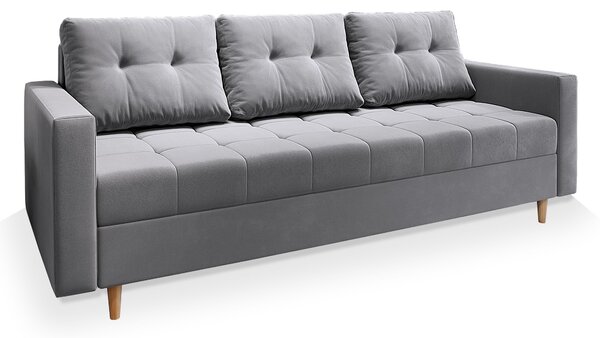 Masseno Sofa MILO z funkcją spania i pojemnikiem na pościel, Rozkładana sofa - Jasnoszary, PAROS 05