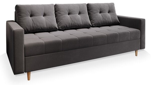 Masseno Sofa MILO z funkcją spania i pojemnikiem na pościel, Rozkładana sofa - Szary, PAROS 06