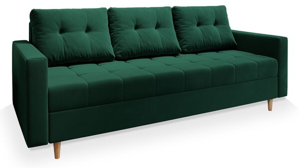Masseno Sofa MILO z funkcją spania i pojemnikiem na pościel, Rozkładana sofa - Butelkowa zieleń, KRONOS 19
