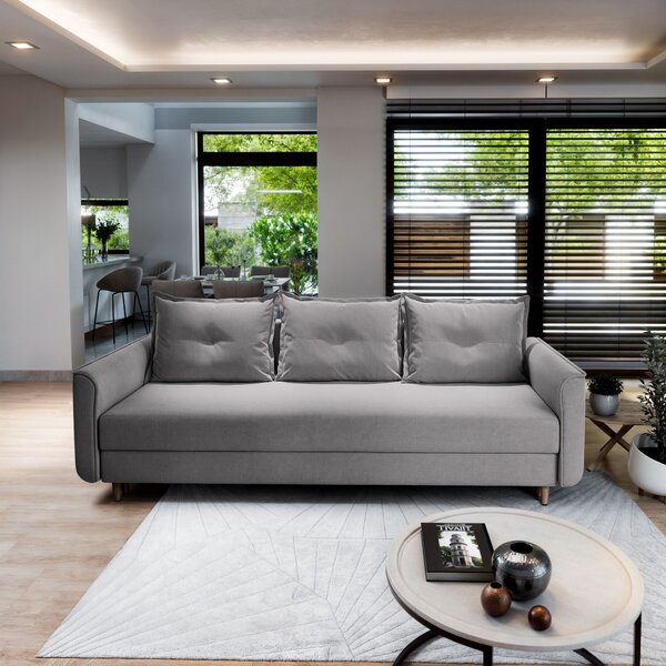 Masseno Sofa NAPOL z funkcją spania i pojemnikiem na pościel, Rozkładana sofa - Jasnoszary, PAROS 05