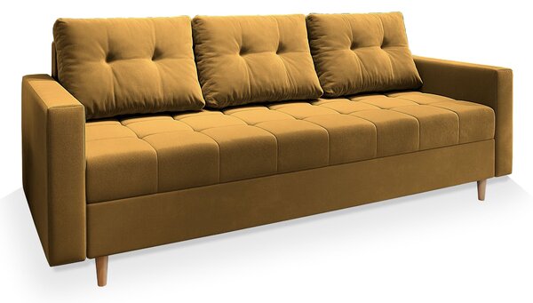 Masseno Sofa MILO z funkcją spania i pojemnikiem na pościel, Rozkładana sofa - Żółty, KRONOS 01