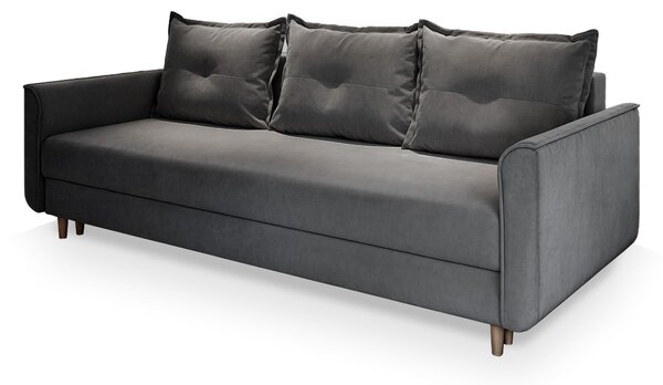 Masseno Sofa NAPOL z funkcją spania i pojemnikiem na pościel, Rozkładana sofa - Szary, PAROS 06