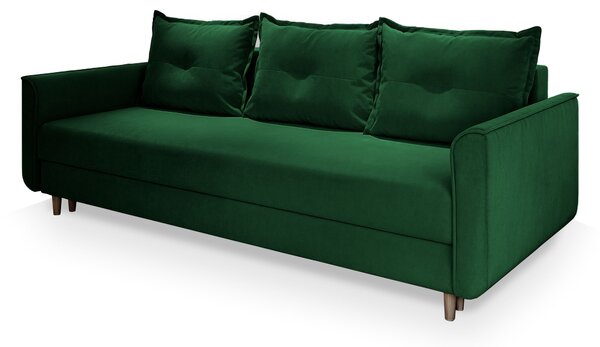 Masseno Sofa NAPOL z funkcją spania i pojemnikiem na pościel, Rozkładana sofa - Butelkowa zieleń, KRONOS 19