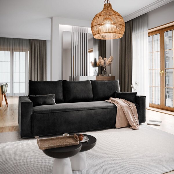 Masseno Sofa ALATRI z funkcją spania i pojemnikiem na pościel, Rozkładana sofa - Czarny, MONOLITH 95