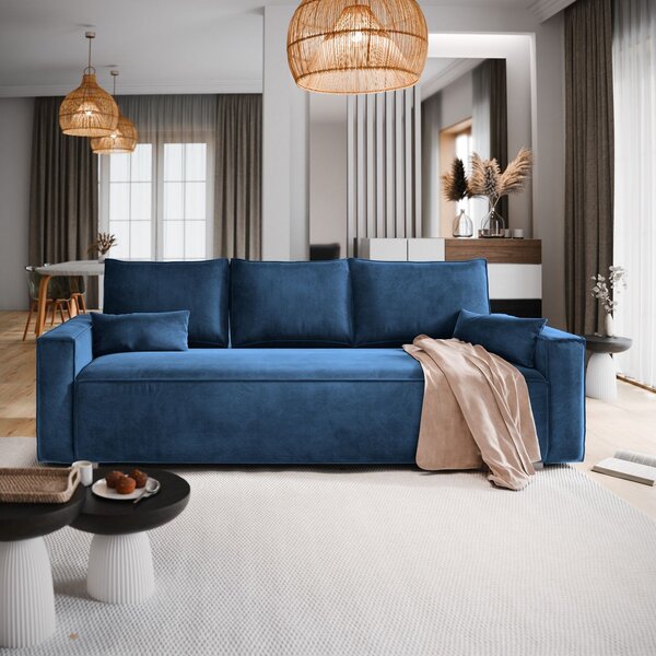 Masseno Sofa ALATRI z funkcją spania i pojemnikiem na pościel, Rozkładana sofa - Niebieski, MONOLITH 77