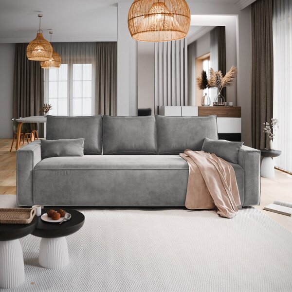 Masseno Sofa ALATRI z funkcją spania i pojemnikiem na pościel, Rozkładana sofa - Jasnoszary, MONOLITH 84