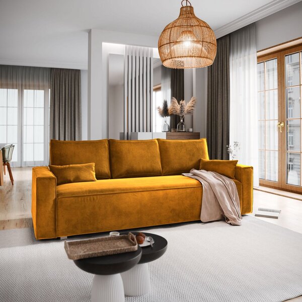 Masseno Sofa ALATRI z funkcją spania i pojemnikiem na pościel, Rozkładana sofa - Żółty, MONOLITH 48