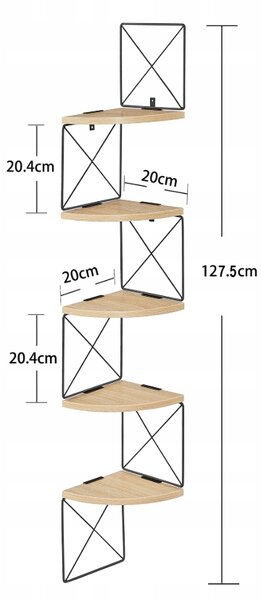 Narożna półka ścienna TAYLOR SONOMA z 5 półkami, 127x20cm