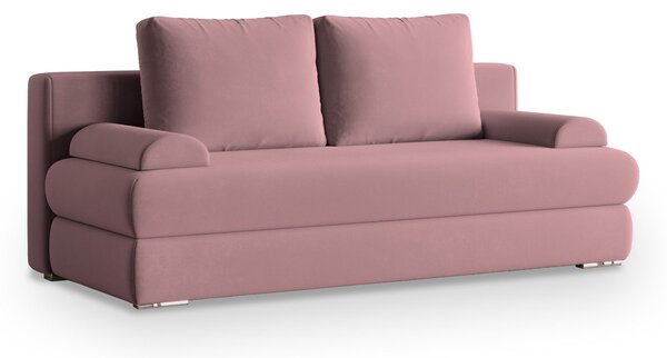 Masseno Sofa ASPERO z funkcją spania i pojemnikiem na pościel, Rozkładana sofa - Pudrowy róż, KRONOS 27