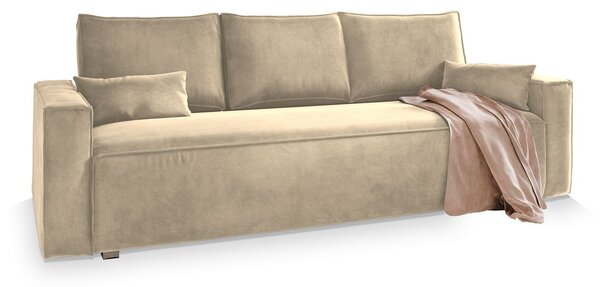 Masseno Sofa ALATRI z funkcją spania i pojemnikiem na pościel, Rozkładana sofa - Kremowy, Monolith 04