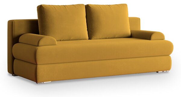 Masseno Sofa ASPERO z funkcją spania i pojemnikiem na pościel, Rozkładana sofa - Żółty, KRONOS 01