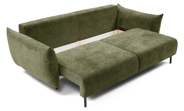 Masseno Sofa UNO z funkcją spania i pojemnikiem na pościel, Rozkładana sofa - Zielony, OVER THE HORIZON 38