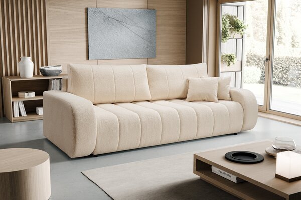 Masseno Sofa GIOIA z funkcją spania i pojemnikiem na pościel, Rozkładana sofa - Kremowy, LAMBI 8