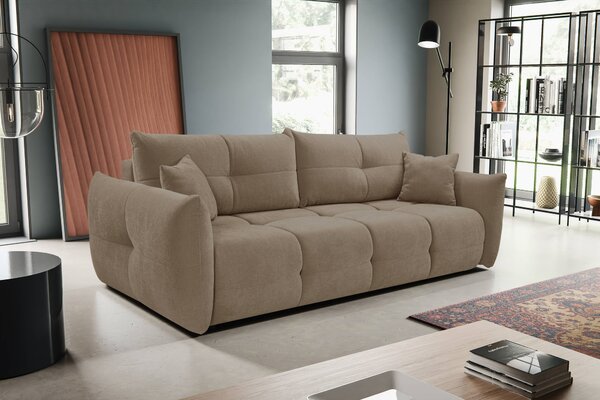 Masseno Sofa MODA z funkcją spania i pojemnikiem na pościel, Rozkładana sofa - Beżowy, WIND 11