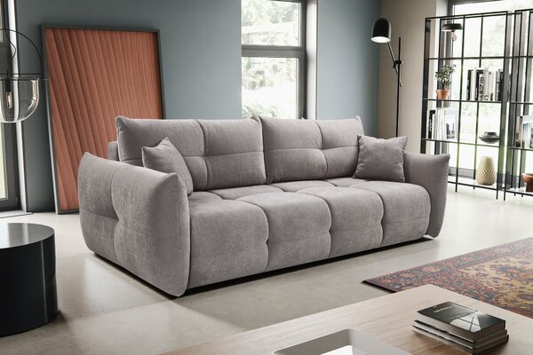 Masseno Sofa MODA z funkcją spania i pojemnikiem na pościel, Rozkładana sofa - Beżowy, WIND 82