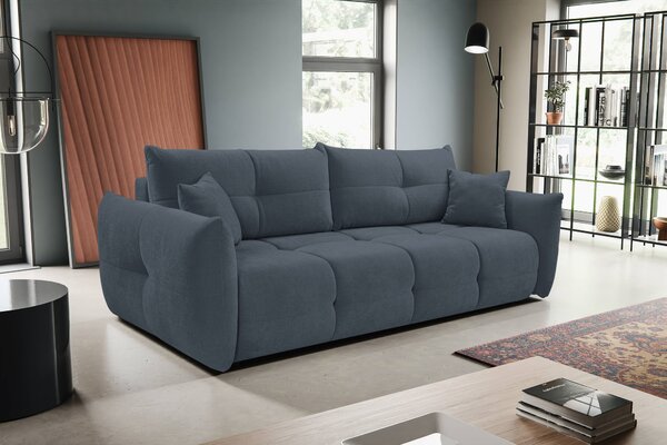 Masseno Sofa MODA z funkcją spania i pojemnikiem na pościel, Rozkładana sofa - Niebieski, WIND 76