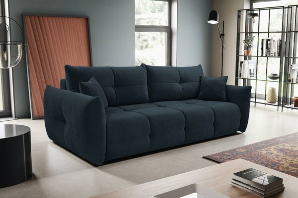 Masseno Sofa MODA z funkcją spania i pojemnikiem na pościel, Rozkładana sofa - Granatowy, WIND 77