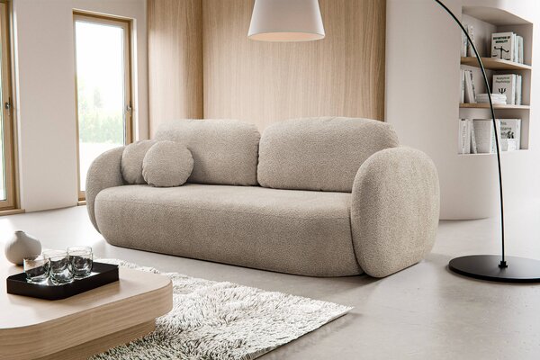 Masseno Sofa AMICO z funkcją spania i pojemnikiem na pościel, Rozkładana sofa - Beżowy, ABRIAMO 2