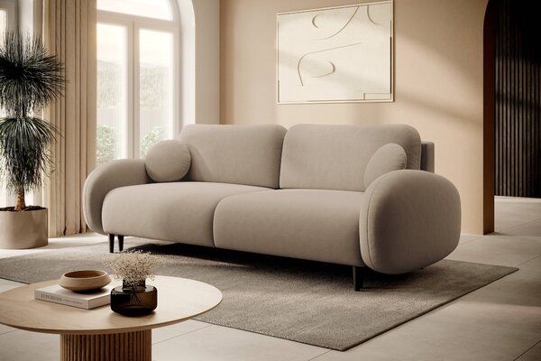Masseno Sofa AGIO z funkcją spania i pojemnikiem na pościel, Rozkładana sofa - Beżowy, CASTEL 15