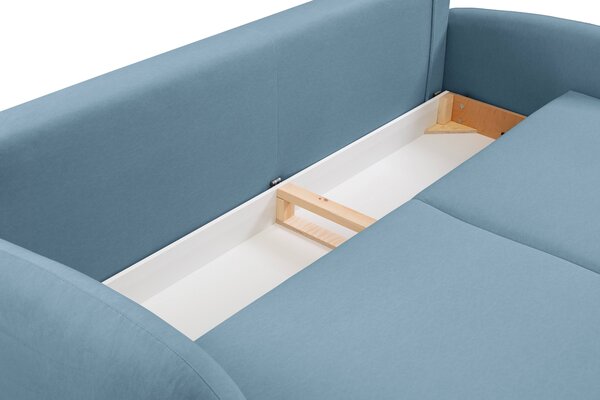 Masseno Sofa AGIO z funkcją spania i pojemnikiem na pościel, Rozkładana sofa - Niebieski, CASTEL 74