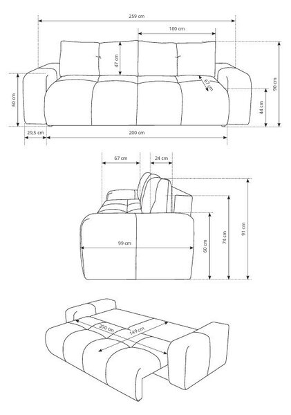 Masseno Sofa DUCA z funkcją spania i pojemnikiem na pościel, Rozkładana sofa - Beżowy, CURIO 09