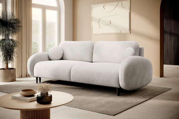 Masseno Sofa AGIO z funkcją spania i pojemnikiem na pościel, Rozkładana sofa - Kremowy, RUN AGAIN 01
