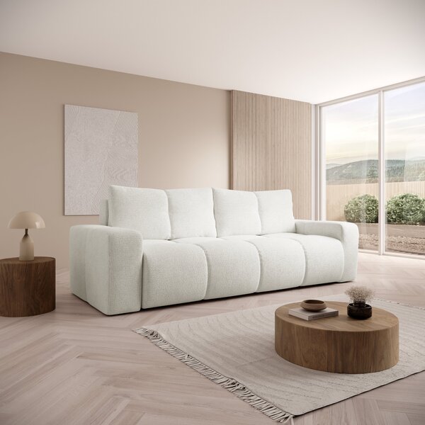 Masseno Sofa DUCA z funkcją spania i pojemnikiem na pościel, Rozkładana sofa - Kremowy, PERFECT HARMONY 01