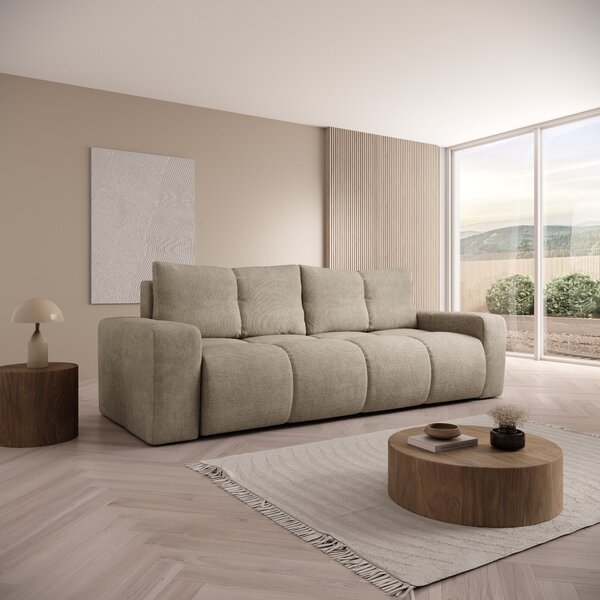 Masseno Sofa DUCA z funkcją spania i pojemnikiem na pościel, Rozkładana sofa - Szary, FLOW 01